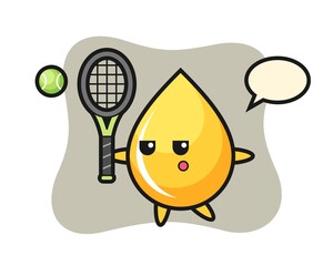 Cartoon character of honey drop as a tennis player