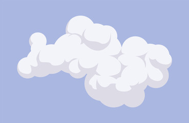 Puffy cloud floating in the atmosphere, clear light blue sky. Good weather, heaven, beautiful peaceful day, cute meteorology sign. Vector flat style cartoon illustration, daytime background
