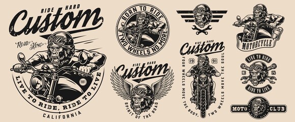 Gorilla bikers vintage monochrome labels © DGIM studio