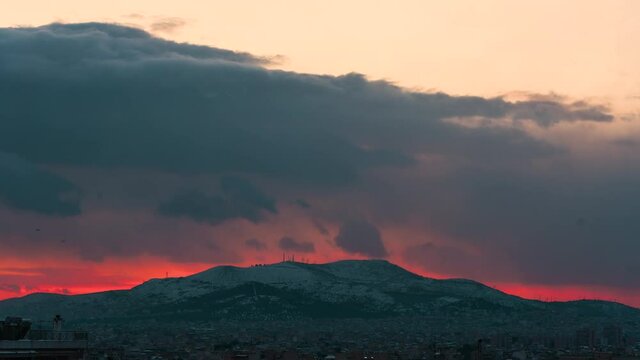 TimeLapse of Fire Sky at sunset in Athens Greece