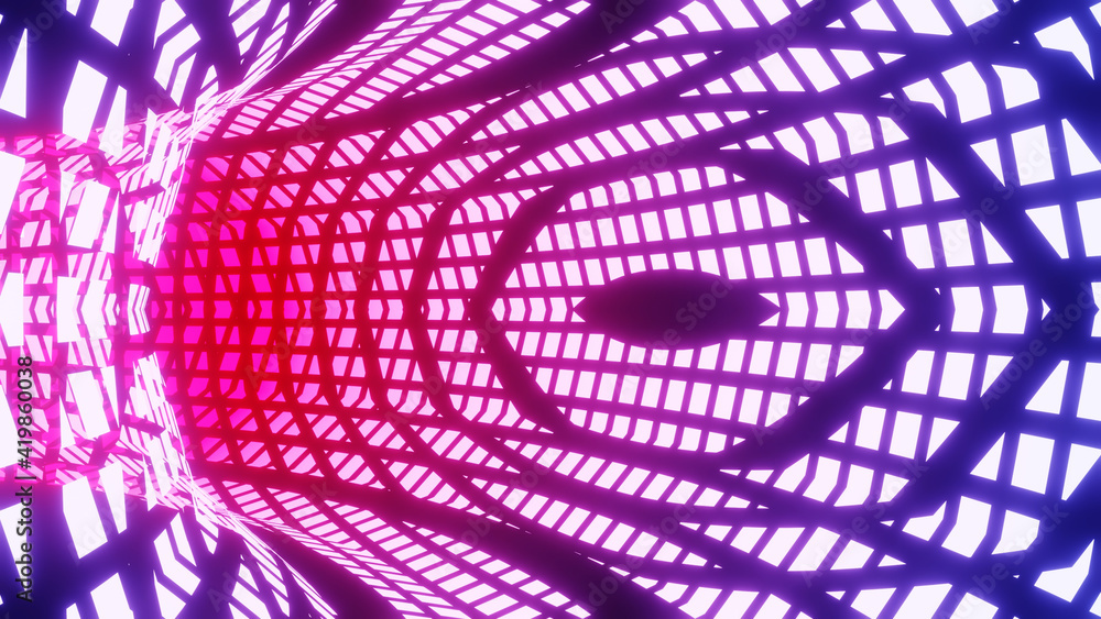 Aufkleber 3d illustration graphic inside a curved cave having beautiful neon colorful texture and pattern seam