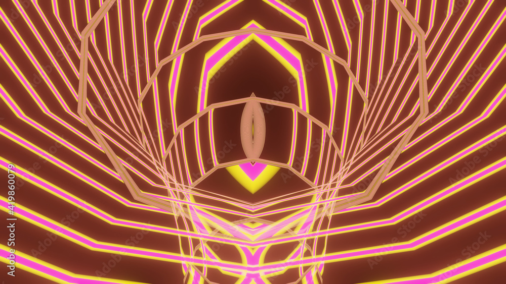 Poster 3d illustration graphic of inside a curved cave having beautiful neon pink and yellow color texture 