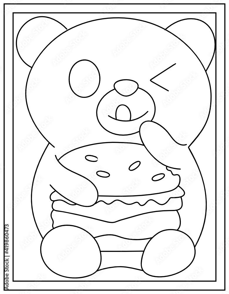 Canvas Prints a winking teddy, cute cartoon character colouring page