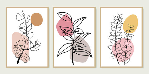 Gallery wall art set of 3 printable minimalist print. Wall art for bedroom, Living room and office decor. Hand draw vector design elements. Vector EPS10.