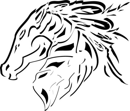 Abstract linear horse head symbol. Horse head can be used as sports emblems, tattoos, wallpaper, embroidery, engraving, logos, posters, as an element of decoration, etc.