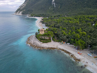 The coast of Portonovo on Marche, Italy