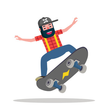 Skater boy riding skateboard Vector flat