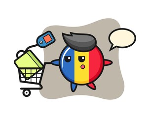 Romania flag badge illustration cartoon with a shopping cart