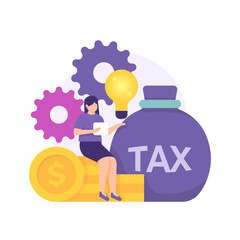 a concept of tax consultant, financial administration, manager. a woman gives an idea to solve a problem about taxation. management of finance. flat style. vector design