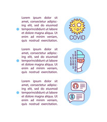 Covid-19 and vishing concept icon with text. Online hacking in quarantine, e banking. Scammers. PPT page vector template. Brochure, magazine, booklet design element with linear illustrations