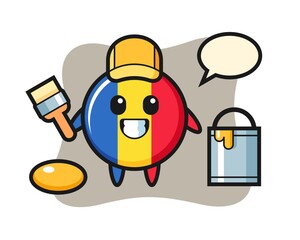 Character illustration of romania flag badge as a painter