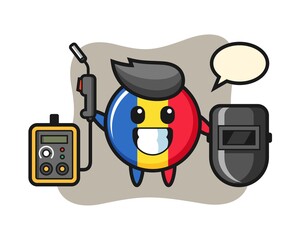 Obraz premium Character mascot of romania flag badge as a welder