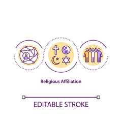 Religious affiliation concept icon. Faith and belief. Cultural diversity. Religion and spirituality idea thin line illustration. Vector isolated outline RGB color drawing. Editable stroke