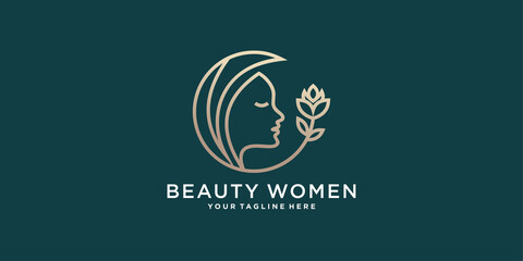 Beauty woman's logo design with line art style for beauty fashion, salon, cosmetic and spa