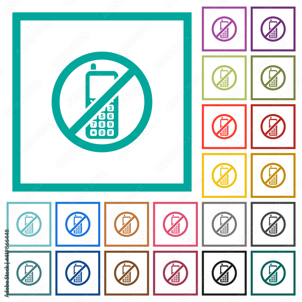 Aufkleber cellphone not allowed flat color icons with quadrant frames