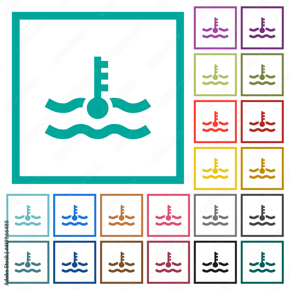 Poster engine coolant temperature indicator flat color icons with quadrant frames
