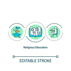 Religious education concept icon. Sunday church school. Lessons for children. Religious community idea thin line illustration. Vector isolated outline RGB color drawing. Editable stroke