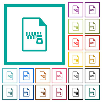 Zipped document flat color icons with quadrant frames