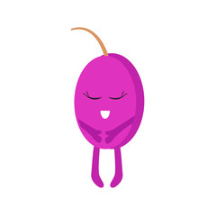 Happy fruit cartoon character. Cute embarrassed plum. Vector illustration.