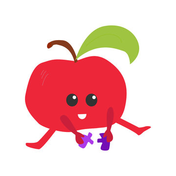 Happy fruit cartoon character. Cute kawaii apple isolated on white. Can be used for stiker, banner, card, poster and any design.