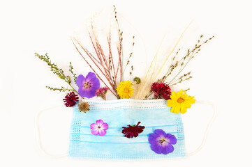 Allergens. Surgical Mask mask, flowers and flowering grass. 
Springtime and summer flowering and...