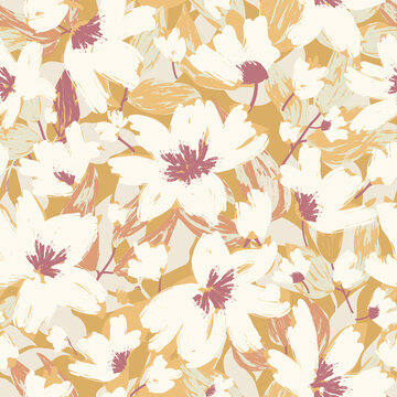 floral seamless pattern in light colors with hand drawn abstract flowers