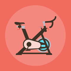 Cycling exercise machine, exercise bike, logo icon, on a pink background. Cycle Studio. Vector illustration