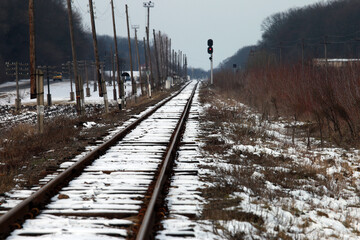 railway tracks in winter snow