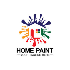 Home Painting Vector Logo Design.Home House Painting Service Coloring Logo Design Template.House painting service, decor and repair multicolor icon Vector logo.