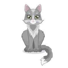 Cute cat on a white background. Cartoon illustration