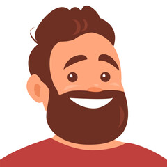 Portrait of a cheerful young bearded man with a happy smile. Vector isolated cartoon illustration of male face