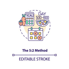 The 5-2 method concept icon. Dietary strategy. Eating plan. Nutrition for health. Intermittent fasting idea thin line illustration. Vector isolated outline RGB color drawing. Editable stroke