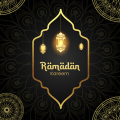Ramadan kareem design background with lantern for greeting card, voucher, social media post template for islamic event