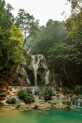 Fototapeta na wymiar Scenic view of the beautiful Kuang Si waterfall, Luang Prabang Laos