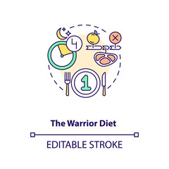 The warrior diet concept icon. Healthy eating pattern. Dietary strategy. Intermittent fasting idea thin line illustration. Vector isolated outline RGB color drawing. Editable stroke
