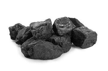 Pieces of coal isolated on white. Mineral deposits