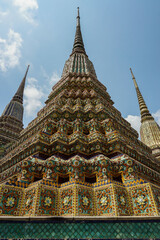 Low angle view of a temple tower in Bangkok, Thailand 