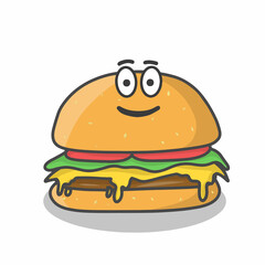 Cute burger character vector template design illustration