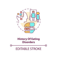 History of eating disorders concept icon. Anorexia and bulimia. Intermittent fasting precaution idea thin line illustration. Vector isolated outline RGB color drawing. Editable stroke
