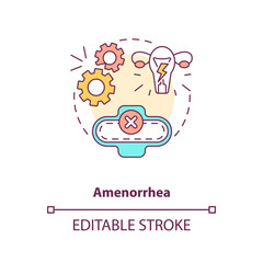 Amenorrhea concept icon. Menstruation problem. Gynecological issue. Intermittent fasting precaution idea thin line illustration. Vector isolated outline RGB color drawing. Editable stroke