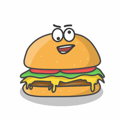 Cute burger character vector template design illustration