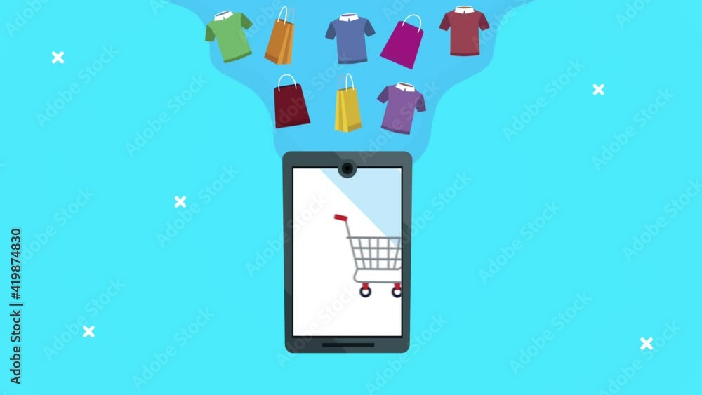 Poster smartphone with shopping cart ecommerce technology