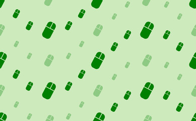 Seamless pattern of large and small green computer mouse symbols. The elements are arranged in a wavy. Vector illustration on light green background