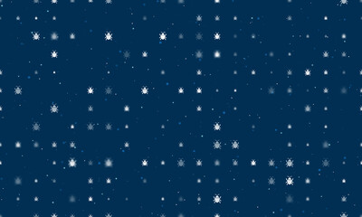 Naklejka na ściany i meble Seamless background pattern of evenly spaced white bug symbols of different sizes and opacity. Vector illustration on dark blue background with stars