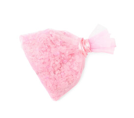 Scented sachet with aroma beads isolated on white, top view