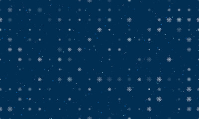 Seamless background pattern of evenly spaced white spider web symbols of different sizes and opacity. Vector illustration on dark blue background with stars