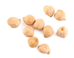 Pile of chickpeas on white background, top view. Natural food