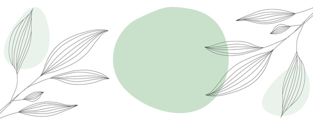 Minimalist abstract background with black outline leaves located on the sides of the template © Iryna