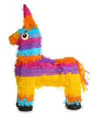 Bright colorful donkey pinata isolated on white