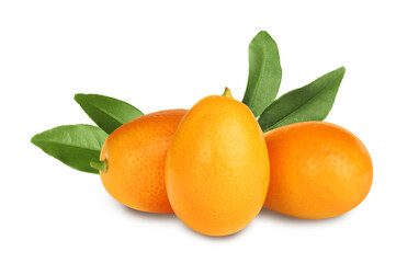 Fresh ripe kumquat fruits on white background